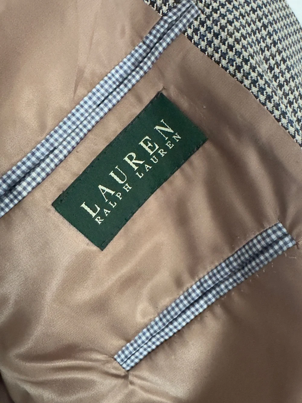 Ralph Lauren Lauren 100% Silk Houndstooth Blazer Sport Coat Men’s 44R Classic